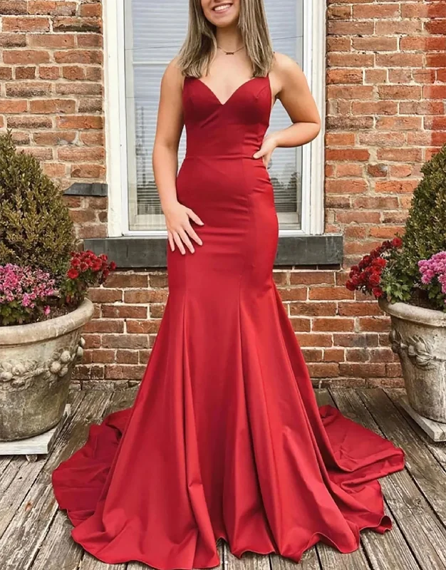 Women's Cozy Clothes Bold Silhouette Women Spaghetti Straps Prom Dresses Long V-Neck Evening Gowns Formal Party Dress YPD532