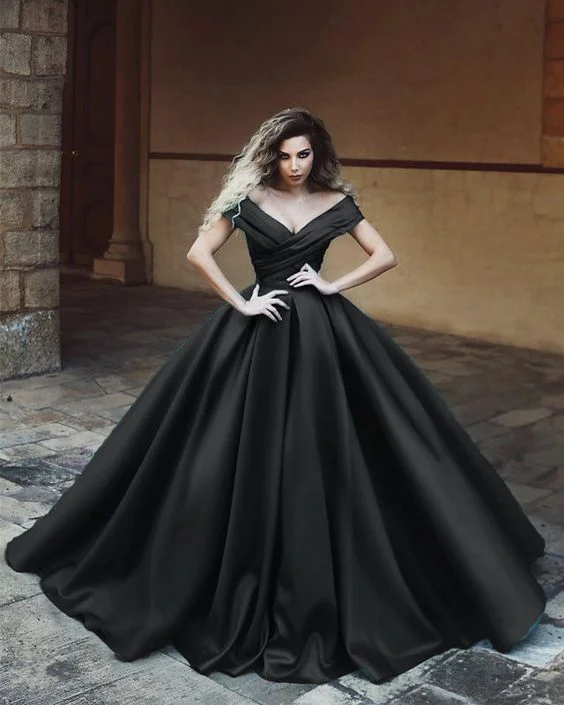 Women's Holiday Clothing Lighten Up with Nordic Styles Charming satin ball gown prom dresses black satin quinceanera gown   cg10891