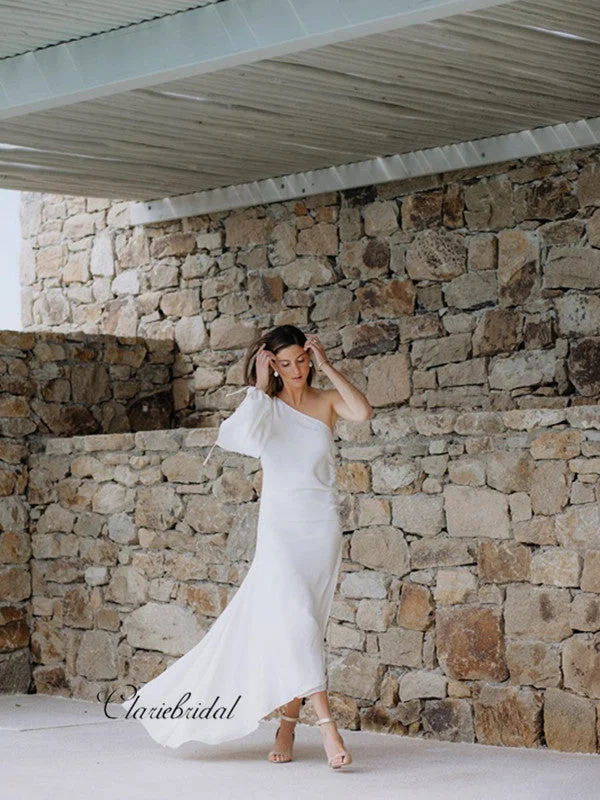 Women's Relaxed Outfit Seasonal Trend One Shoulder Wedding Dresses, Unique Design Slit Wedding Dresses, Bridal Gowns 2019