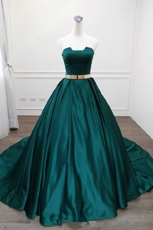 Women's Seasonal Wardrobe Clothing Big Savings on Rustic Countryside Styles Strapless Green Satin Long Vintage A Line Prom Dress With Gold Belt    cg11477