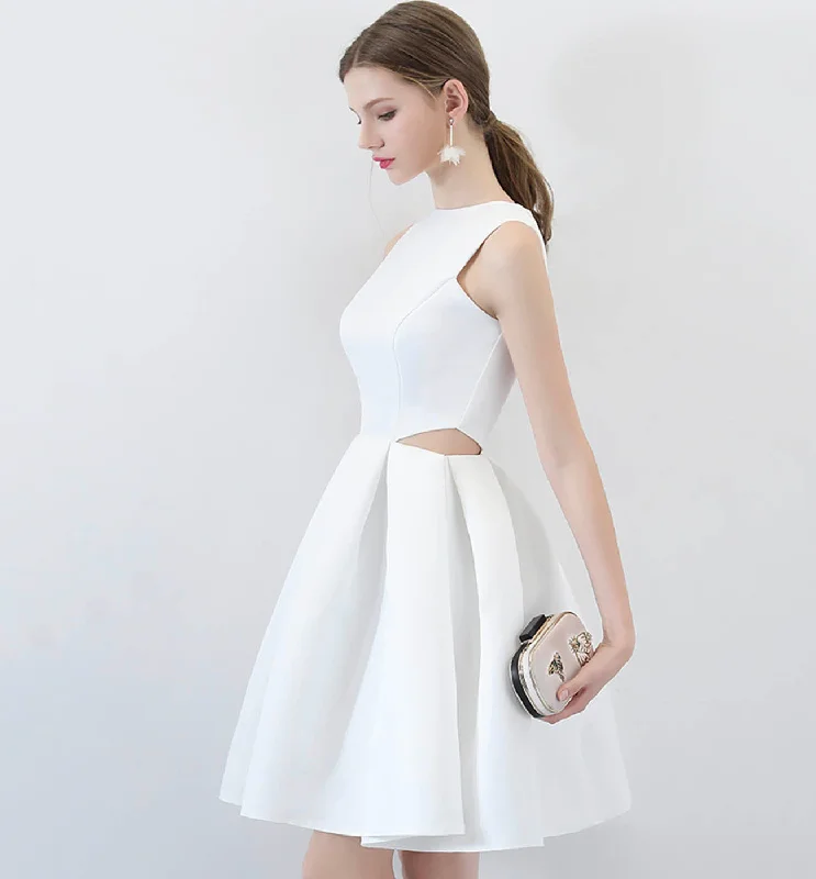 Women's Outdoor Activity Garments Bold Patterns WHITE SATIN SHORT DRESS CUTE EVENING DRESS Homecoming Dress    cg16185