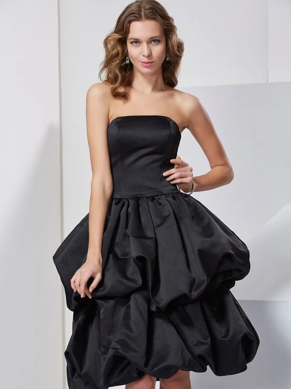 Women's Elegant Evening Attire Refined Simplicity A-Line/Princess Strapless Sleeveless Short Satin Bridesmaid Dresses