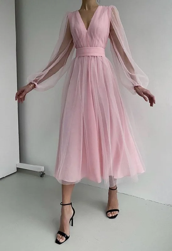 Women's Clothing Apparel Big Savings on Rustic Countryside Styles Sexy Evening Dress Long Sleeves A-Line Tulle Formal Prom Gown Party Dress   cg17870