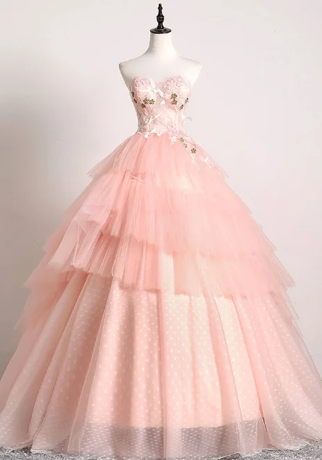 Women's Fashionable Attire For Work PINK SWEETHEART LACE TULLE LONG PROM GOWN PINK TULLE FORMAL DRESS cg5128