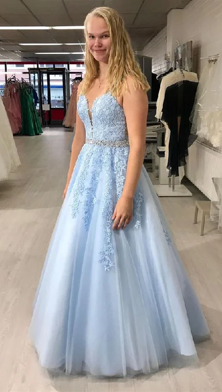 Women's Relaxed Outfit formal light blue prom dresses, princess lace prom gowns, chic graduation party dresses for teens  cg6272