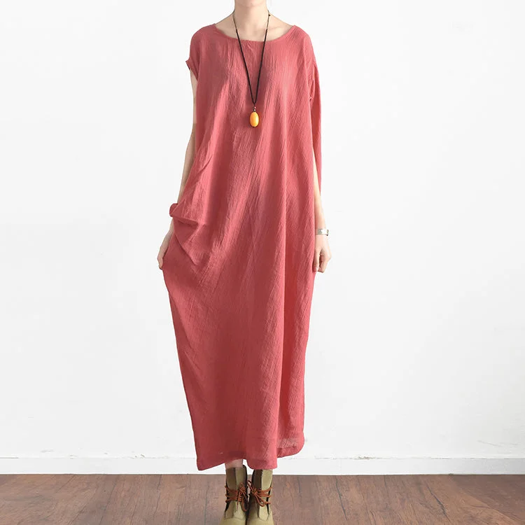 Modern Women's Clothes Refined Simplicity Red summer linen dresses side draping caftans oversized sleeveless sundress