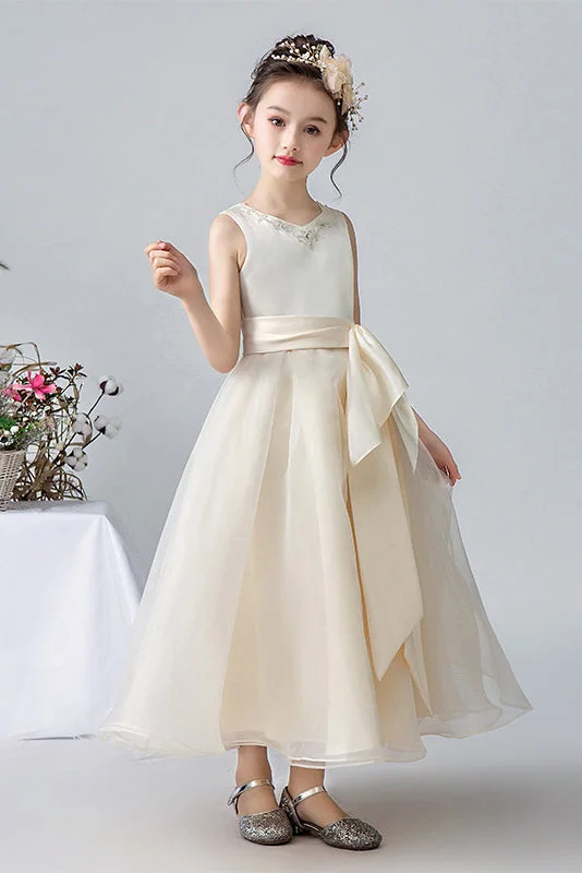 Women's Classic Outfit Minimalist Office - Ready Style A Line Ivory Sleeveless Tulle Beaded Flower Girl Dresses