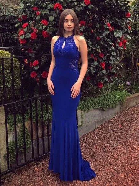 Women's Formal Apparel Mermaid Long Lace Royal Blue Prom Dresses Formal Evening Gowns  cg9378