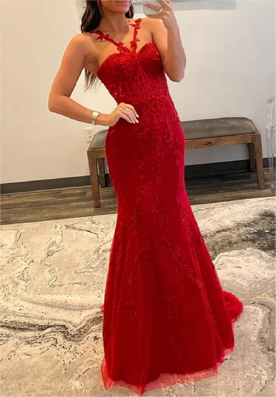 Women's Comfy Loungewear Outfit Feminine Elegance Women Mermaid Lace Prom Dresses Long Appliques Evening Gowns Sleeveless Formal Party Dress YPD659