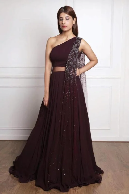 Comfortable Women's Attire Burgundy one shoulder prom gown cg5802