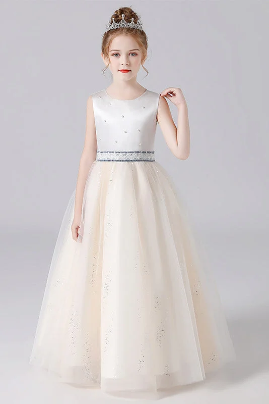 Women's Night-Out Outfit Vintage Elegance Cute Sleeveless Beading Tulle Floor Length Flower Girl Dresses