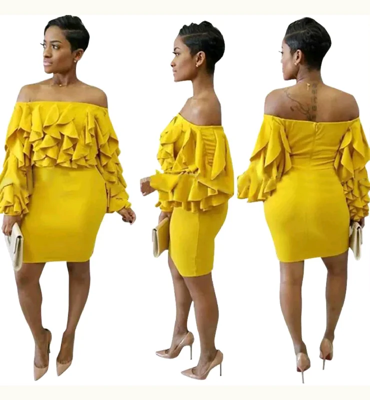 Charming Everyday Clothing For Women Flash Sale Long Sleeve Ruffle Off the Shoulder Bodycon Dress