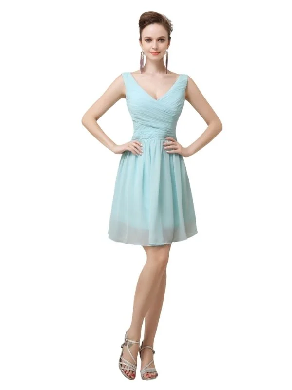 Classic Women's Apparel Today Only Charming V-neck Chiffon A-line Knee-Length Short Bridesmaid Dresses