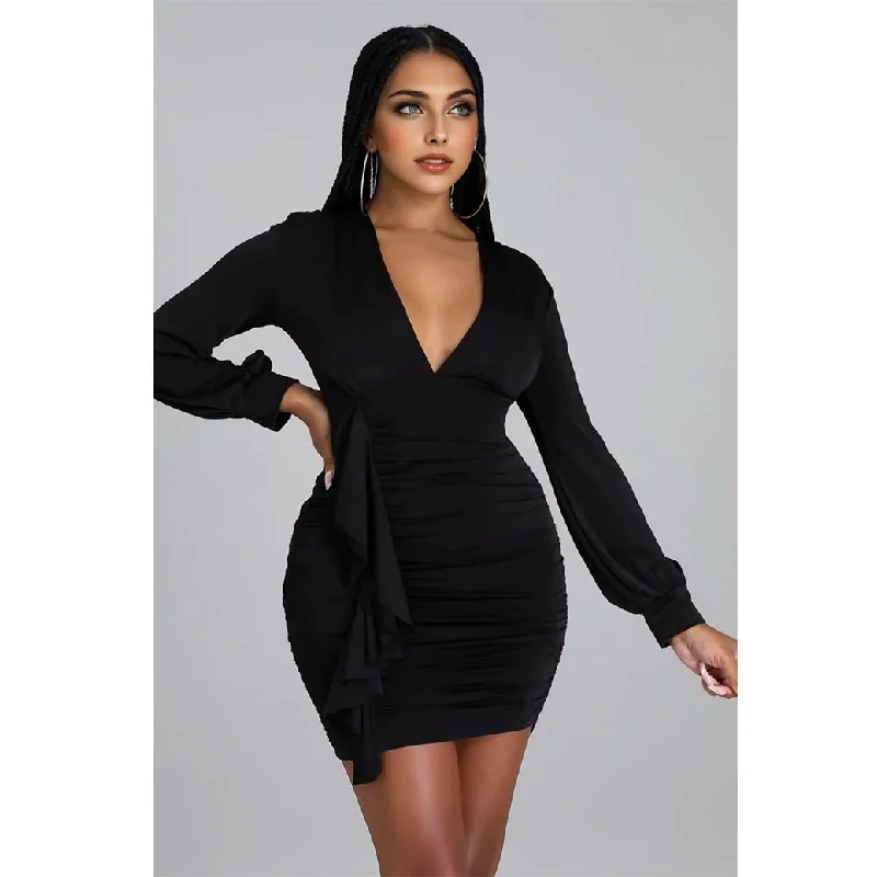 Stylish Women's Outerwear Apparel Summer Splash Sale Julia Fashion - Sexy Long Sleeve Ruched Bodycon Dresses