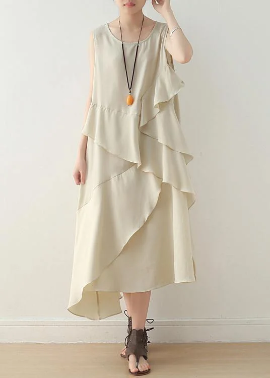 Women's Comfortable Garments Everyday Glamour Unique beige sleeveless chiffon tunic top layered Maxi summer Dress