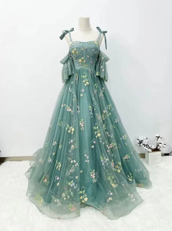 Fashionable Women's Clothes Save on Inspired Styles Classy Ball Gown Spaghetti Straps Green Tulle Long Prom Dresses Evening Dress C3176