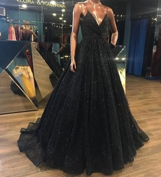 Women's Holiday Attire V Neck Sparkly Long Black Prom/Evening prom Dress,Shiny Sequin Lace Prom Evening Gowns cg5564