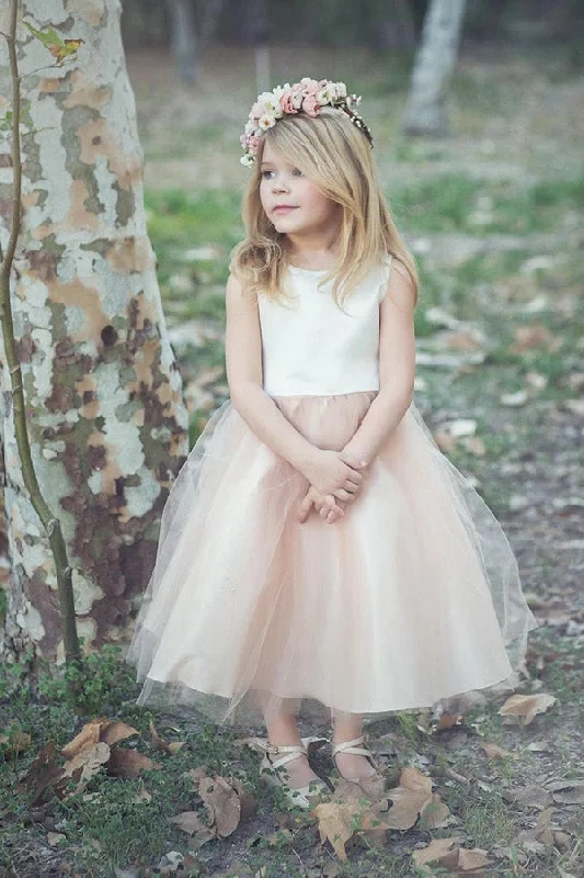 Women's Chic Outfit Subtle Sophistication A Line Ankle-Length Sleeveless Tulle Flower Girl Dresses F072