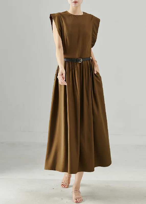 Formal Outfit For Women Save on Inspired Styles Art Brown Tunic Cotton Long Dresses Sleeveless