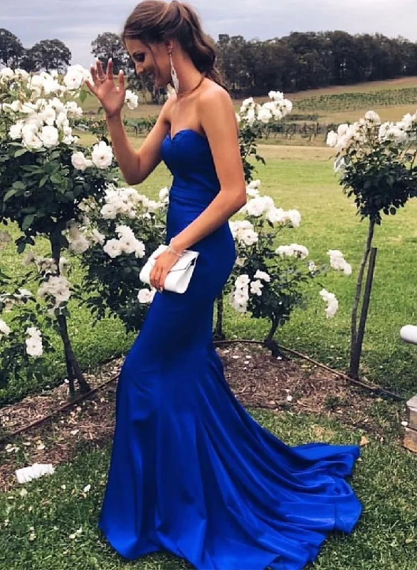 Women's Tailored Outfit Graceful Movement Simple blue satin long prom dress, mermaid evening dress cg1371