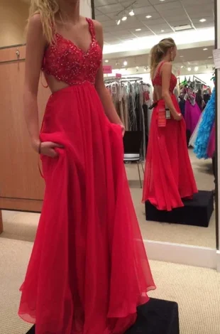 Casual Garments For Women Spaghetti Strap Red Prom Gown,Chiffon Backless Formal Gown,Beading Prom Dress cg4624