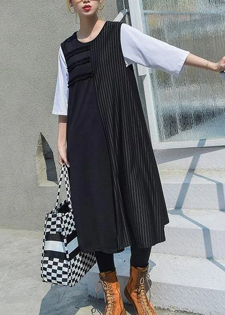 Trendy Athleisure Clothing For Women Update with Cottagecore Styles Elegant black patchwork cotton outfit sleeveless Robe summer Dresses