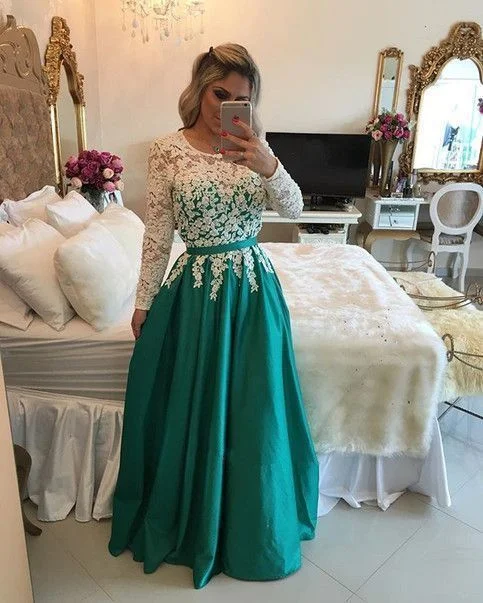 Plus-Size Women's Clothing Cottagecore Rustic Charm Style Satin A Line Long Sleeve Prom Dress,Evening Gown With Long Sleeve   cg12773