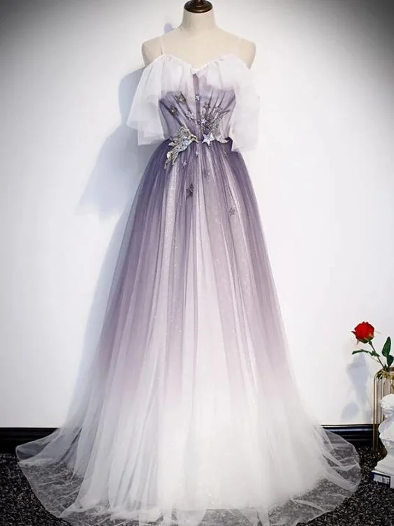 Formal Attire For Women Beautiful Purple Tulle A-line Long Party prom Dress, Gradient Formal Gown   cg10826