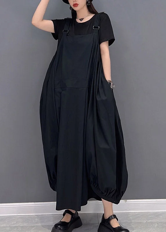 Women's Clothing For Work Boho - Chic Festival - Ready Style Beautiful Black O-Neck Asymmetrical Pockets Long Dresses Sleeveless